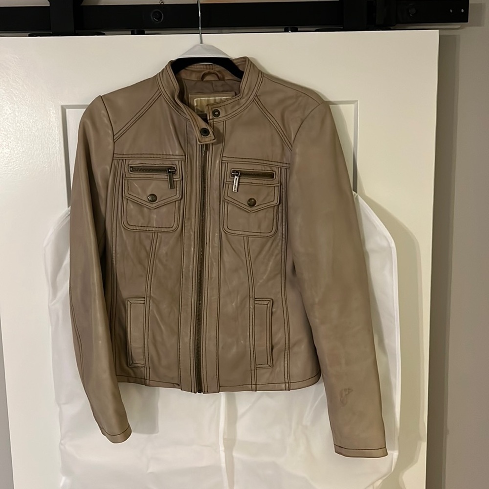 Michael Kors pure leather jacket- beige/khaki color